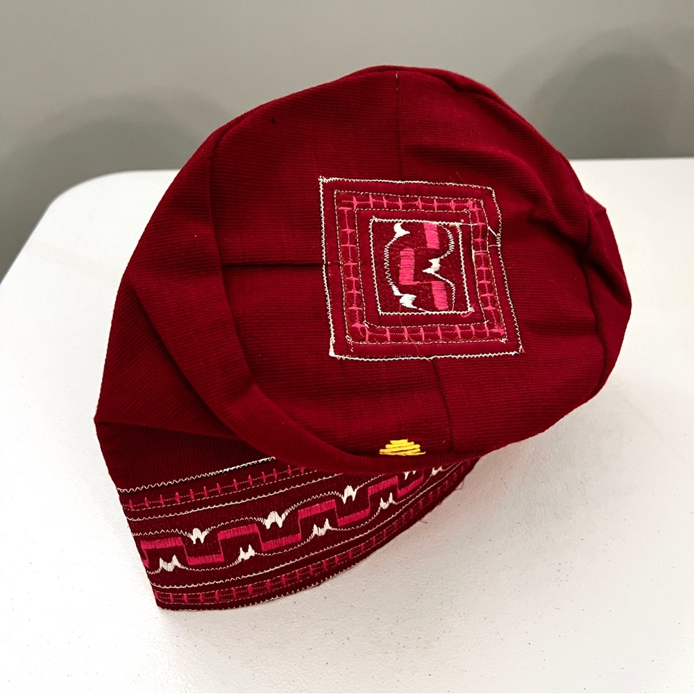 Fila Aso Oke Hat Nigeria Burgundy Pink and Gold